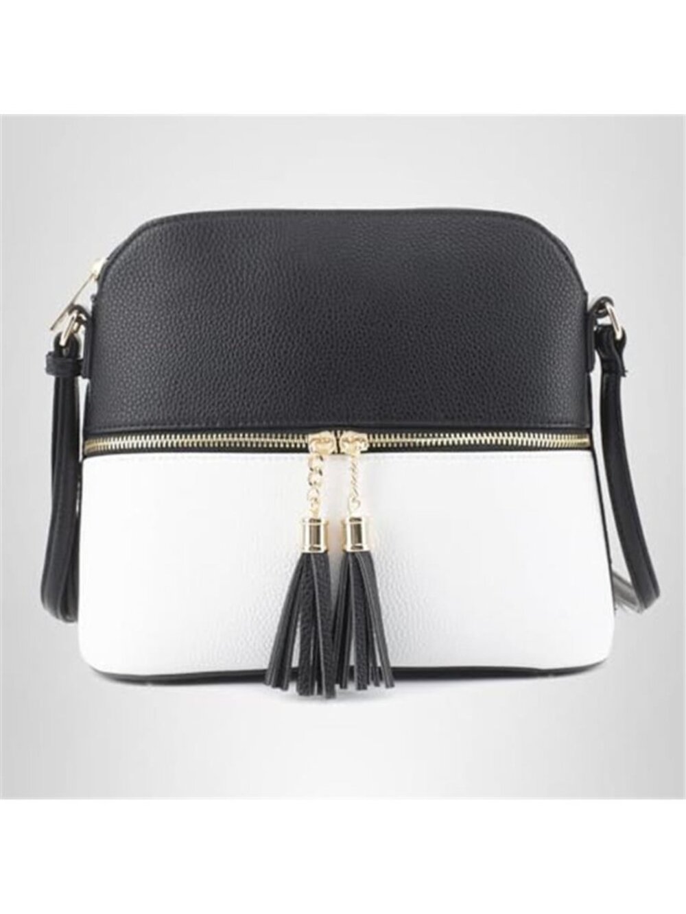 Vegan Leather Medium Dome Crossbody Bag Tassel Shoulder Purse Adjustable Strap